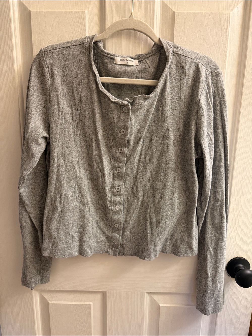 Perfectwhitetee Button-Front Long-Sleeve Top